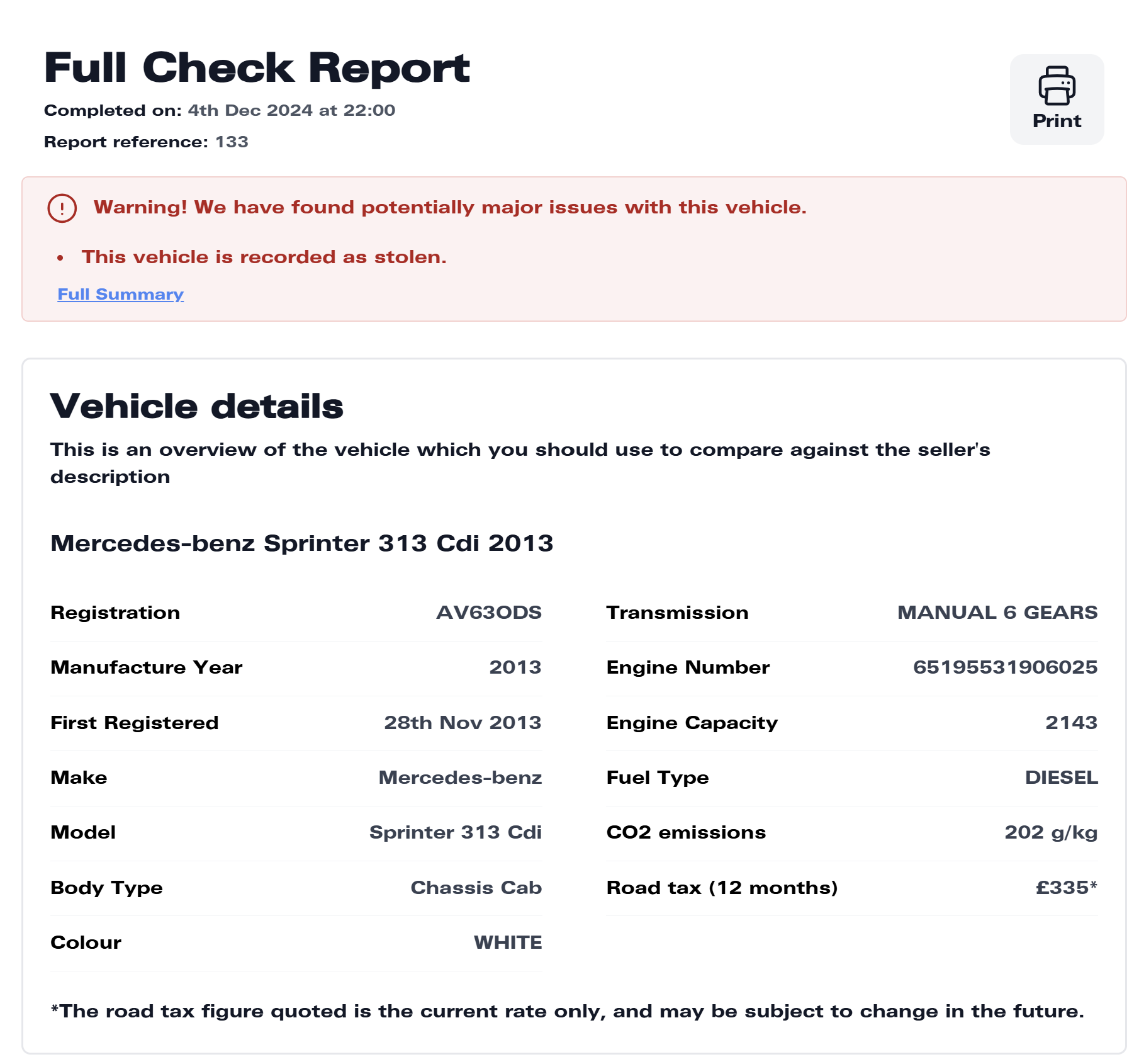 Sample full check report screenshot